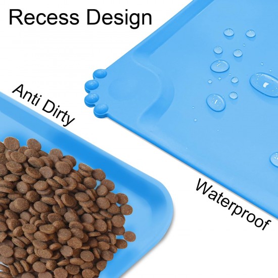 RISVOWO Silicone Bowl Mat, 100% Waterproof Pet Food Mat, Non-Slip Dog Bowl Mat, Silicone Feeding Bowl Mat for Dogs and Cats (Blue, 48 x 30 cm) RISVOWO Silicone Bowl Mat, 100% Waterproof Pet Food Mat, Non-Slip Dog Bowl Mat, Silicone Feeding Bowl Mat for Dogs and Cats (Blue, 48 x 30 cm)