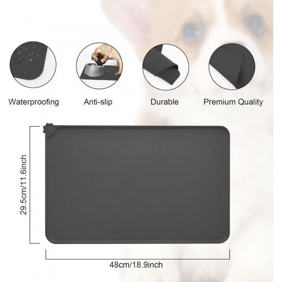 RISVOWO Silicone Bowl Mat, 100% Waterproof Pet Food Mat, Non-Slip Dog Bowl Mat, Silicone Feeding Bowl Mat for Dogs and Cats (Blue, 48 x 30 cm) RISVOWO Silicone Bowl Mat, 100% Waterproof Pet Food Mat, Non-Slip Dog Bowl Mat, Silicone Feeding Bowl Mat for Dogs and Cats (Blue, 48 x 30 cm)