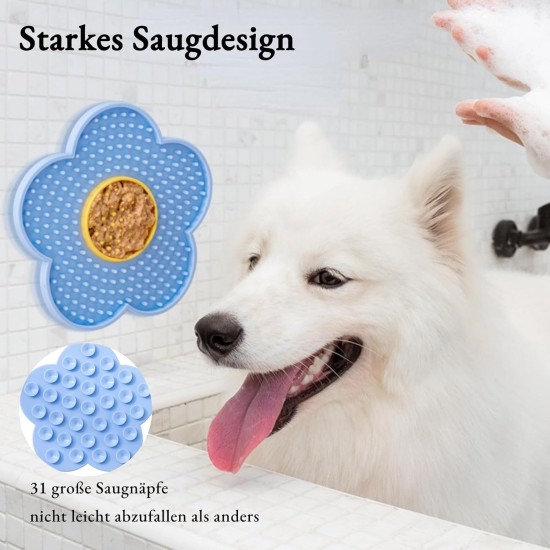 RUHMEX Cat Lick Mat with Silicone Spatula, Flower Shape, Lick Mat for Dogs and Cats, Ideal for Bathing, Grooming (Blue) RUHMEX Cat Lick Mat with Silicone Spatula, Flower Shape, Lick Mat for Dogs and Cats, Ideal for Bathing, Grooming (Blue)