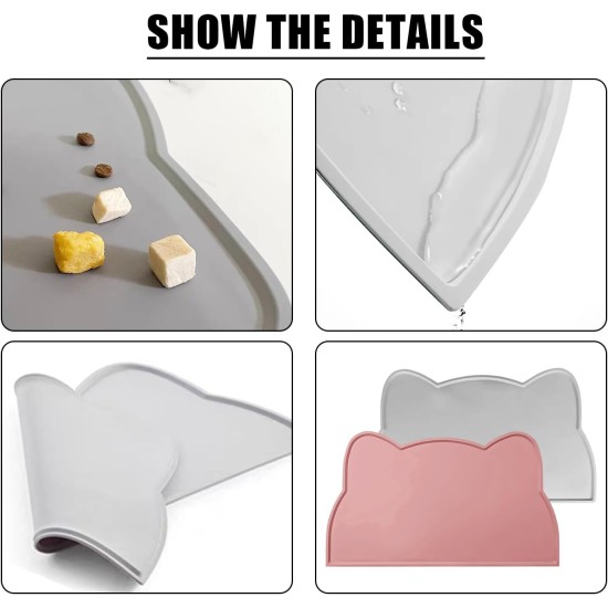 RYAN 2 Pieces Bowl Mat Cat Bowl Mat Feeding Mat Cats 48 x 25.5 cm Cat Food Mat Silicone Cat Shape Pet Food Feeding Bowl Mat (Pink, Grey) RYAN 2 Pieces Bowl Mat Cat Bowl Mat Feeding Mat Cats 48 x 25.5 cm Cat Food Mat Silicone Cat Shape Pet Food Feeding Bowl Mat (Pink, Grey)