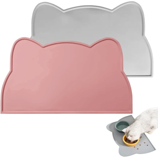 RYAN 2 Pieces Bowl Mat Cat Bowl Mat Feeding Mat Cats 48 x 25.5 cm Cat Food Mat Silicone Cat Shape Pet Food Feeding Bowl Mat (Pink, Grey) RYAN 2 Pieces Bowl Mat Cat Bowl Mat Feeding Mat Cats 48 x 25.5 cm Cat Food Mat Silicone Cat Shape Pet Food Feeding Bowl Mat (Pink, Grey)