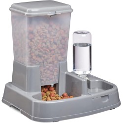 Relaxdays 2-in-1 Food & Water Dispenser, Duo Dispenser for Dogs and Cats, Bottle, 4 Litres, Plastic, Dark Grey Relaxdays 2-in-1 Food & Water Dispenser, Duo Dispenser for Dogs and Cats, Bottle, 4 Litres, Plastic, Dark Grey