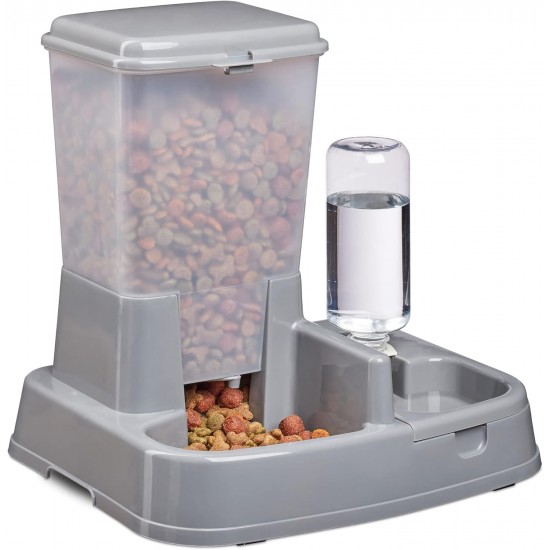 Relaxdays 2-in-1 Food & Water Dispenser, Duo Dispenser for Dogs and Cats, Bottle, 4 Litres, Plastic, Dark Grey Relaxdays 2-in-1 Food & Water Dispenser, Duo Dispenser for Dogs and Cats, Bottle, 4 Litres, Plastic, Dark Grey
