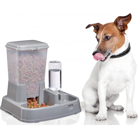 Relaxdays 2-in-1 Food & Water Dispenser, Duo Dispenser for Dogs and Cats, Bottle, 4 Litres, Plastic, Dark Grey Relaxdays 2-in-1 Food & Water Dispenser, Duo Dispenser for Dogs and Cats, Bottle, 4 Litres, Plastic, Dark Grey