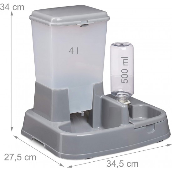 Relaxdays 2-in-1 Food & Water Dispenser, Duo Dispenser for Dogs and Cats, Bottle, 4 Litres, Plastic, Dark Grey Relaxdays 2-in-1 Food & Water Dispenser, Duo Dispenser for Dogs and Cats, Bottle, 4 Litres, Plastic, Dark Grey