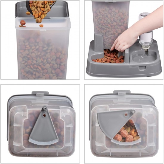 Relaxdays 2-in-1 Food & Water Dispenser, Duo Dispenser for Dogs and Cats, Bottle, 4 Litres, Plastic, Dark Grey Relaxdays 2-in-1 Food & Water Dispenser, Duo Dispenser for Dogs and Cats, Bottle, 4 Litres, Plastic, Dark Grey