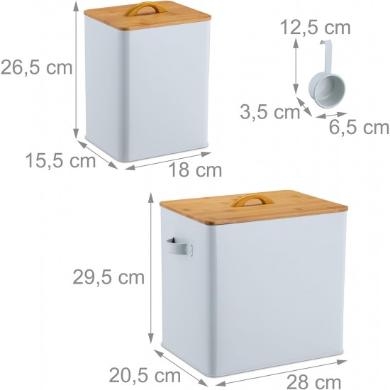 Relaxdays Food Box Set of 2, 2 Sizes, with Lid & Spoon, Bamboo, Iron, Storage Box, Dry Food, White/Natural Relaxdays Food Box Set of 2, 2 Sizes, with Lid & Spoon, Bamboo, Iron, Storage Box, Dry Food, White/Natural