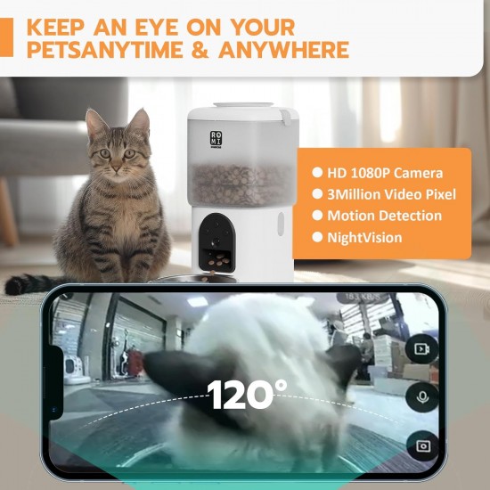 Romiromi Automatic Cat Feeder, 2.4G & 5G WiFi, 4.5L, 1-10 Meals/Day, 1-15 Day, Automatic Feeder with Stainless Steel Bowl, Automatic Cat Feeder Romiromi Automatic Cat Feeder, 2.4G & 5G WiFi, 4.5L, 1-10 Meals/Day, 1-15 Day, Automatic Feeder with Stainless Steel Bowl, Automatic Cat Feeder