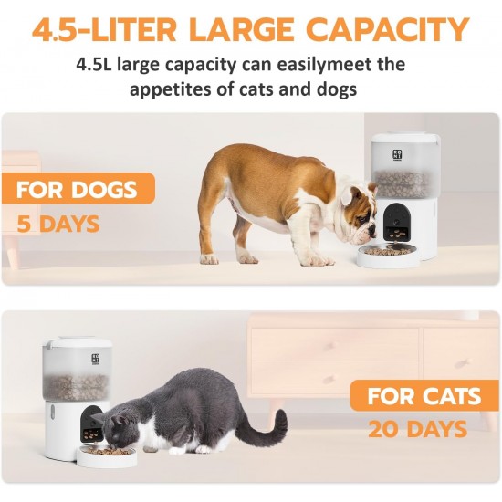 Romiromi Automatic Cat Feeder, 2.4G & 5G WiFi, 4.5L, 1-10 Meals/Day, 1-15 Day, Automatic Feeder with Stainless Steel Bowl, Automatic Cat Feeder Romiromi Automatic Cat Feeder, 2.4G & 5G WiFi, 4.5L, 1-10 Meals/Day, 1-15 Day, Automatic Feeder with Stainless Steel Bowl, Automatic Cat Feeder