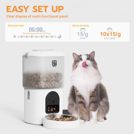 Romiromi Automatic Cat Feeder, 2.4G & 5G WiFi, 4.5L, 1-10 Meals/Day, 1-15 Day, Automatic Feeder with Stainless Steel Bowl, Automatic Cat Feeder Romiromi Automatic Cat Feeder, 2.4G & 5G WiFi, 4.5L, 1-10 Meals/Day, 1-15 Day, Automatic Feeder with Stainless Steel Bowl, Automatic Cat Feeder