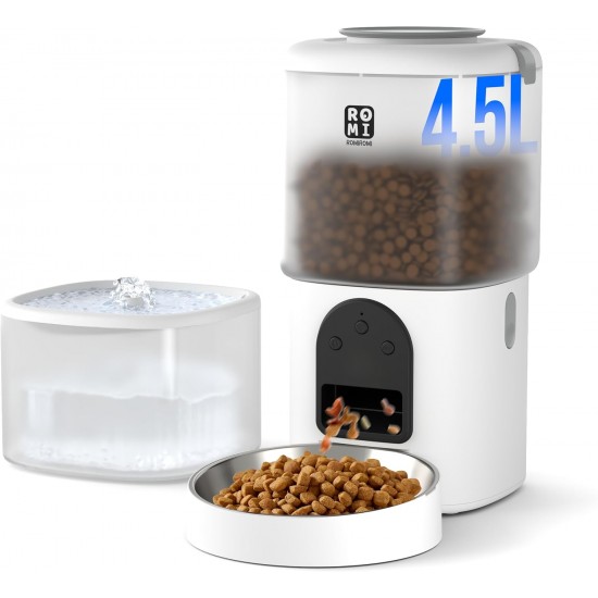Romiromi Automatic Cat Feeder, 2.4G & 5G WiFi, 4.5L, 1-10 Meals/Day, 1-15 Day, Automatic Feeder with Stainless Steel Bowl, Automatic Cat Feeder Romiromi Automatic Cat Feeder, 2.4G & 5G WiFi, 4.5L, 1-10 Meals/Day, 1-15 Day, Automatic Feeder with Stainless Steel Bowl, Automatic Cat Feeder