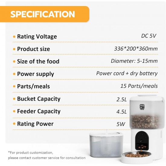 Romiromi Automatic Cat Feeder, 2.4G & 5G WiFi, 4.5L, 1-10 Meals/Day, 1-15 Day, Automatic Feeder with Stainless Steel Bowl, Automatic Cat Feeder Romiromi Automatic Cat Feeder, 2.4G & 5G WiFi, 4.5L, 1-10 Meals/Day, 1-15 Day, Automatic Feeder with Stainless Steel Bowl, Automatic Cat Feeder