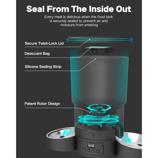 SURDY 3L Automatic Cat Feeder 2 Bowls, 2.4G/5G WiFi Smart Cat Food Automatic with App Control, Feeder for Cats/Dogs, Timed Pet Feeder Programmable 1-10 Meals, 10s Meal Call SURDY 3L Automatic Cat Feeder 2 Bowls, 2.4G/5G WiFi Smart Cat Food Automatic with App Control, Feeder for Cats/Dogs, Timed Pet Feeder Programmable 1-10 Meals, 10s Meal Call
