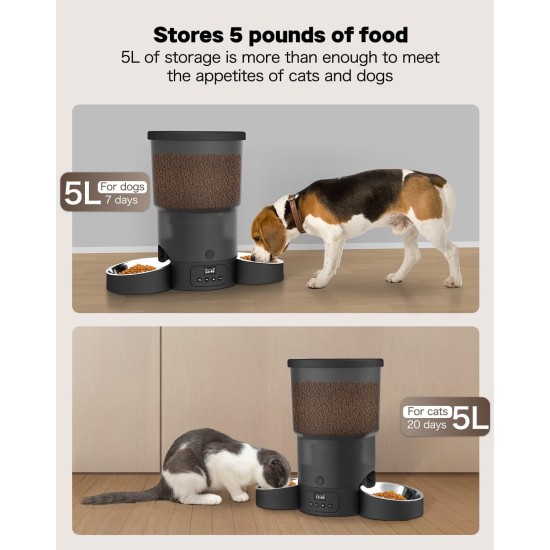 SURDY 3L Automatic Cat Feeder 2 Bowls, 2.4G/5G WiFi Smart Cat Food Automatic with App Control, Feeder for Cats/Dogs, Timed Pet Feeder Programmable 1-10 Meals, 10s Meal Call SURDY 3L Automatic Cat Feeder 2 Bowls, 2.4G/5G WiFi Smart Cat Food Automatic with App Control, Feeder for Cats/Dogs, Timed Pet Feeder Programmable 1-10 Meals, 10s Meal Call