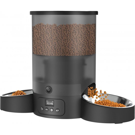 SURDY 3L Automatic Cat Feeder, 2 Bowls, Feeder for Cats and Dogs, Even Distribution Cat Food with 2 Stainless Steel Bowls, 10s Meal Recording and Timer Setting 1-6 Meals/Day SURDY 3L Automatic Cat Feeder, 2 Bowls, Feeder for Cats and Dogs, Even Distribution Cat Food with 2 Stainless Steel Bowls, 10s Meal Recording and Timer Setting 1-6 Meals/Day