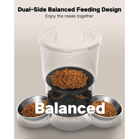 SURDY 3L Automatic Cat Feeder, 2 Bowls, Feeder for Cats and Dogs, Even Distribution Cat Food with 2 Stainless Steel Bowls, 10s Meal Recording and Timer Setting 1-6 Meals/Day SURDY 3L Automatic Cat Feeder, 2 Bowls, Feeder for Cats and Dogs, Even Distribution Cat Food with 2 Stainless Steel Bowls, 10s Meal Recording and Timer Setting 1-6 Meals/Day