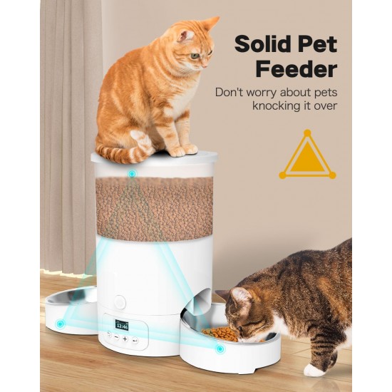 SURDY 3L Automatic Cat Feeder, 2 Bowls, Feeder for Cats and Dogs, Even Distribution Cat Food with 2 Stainless Steel Bowls, 10s Meal Recording and Timer Setting 1-6 Meals/Day SURDY 3L Automatic Cat Feeder, 2 Bowls, Feeder for Cats and Dogs, Even Distribution Cat Food with 2 Stainless Steel Bowls, 10s Meal Recording and Timer Setting 1-6 Meals/Day