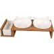 Set of 3 Ceramic Cat Bowls, Stony Up Model, Polywood Stand, 3 Bowls for Eating, Drinking and Catnip, Dishwasher Safe, 250ml + 350ml, White Set of 3 Ceramic Cat Bowls, Stony Up Model, Polywood Stand, 3 Bowls for Eating, Drinking and Catnip, Dishwasher Safe, 250ml + 350ml, White