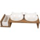 Set of 3 Ceramic Cat Bowls, Stony Up Model, Polywood Stand, 3 Bowls for Eating, Drinking and Catnip, Dishwasher Safe, 250ml + 350ml, White Set of 3 Ceramic Cat Bowls, Stony Up Model, Polywood Stand, 3 Bowls for Eating, Drinking and Catnip, Dishwasher Safe, 250ml + 350ml, White