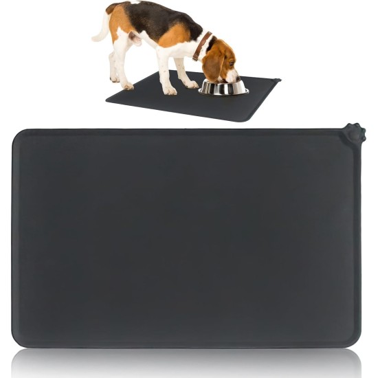 Silicone Feeding Mats for Pets, Cat Place Mats, Bowl Mat, Rubber Mat, Pet Feeding Mat, Non-Slip Mat, Waterproof Cat Bowl Mats, Easy to Clean, 48 x 30 cm, Black Silicone Feeding Mats for Pets, Cat Place Mats, Bowl Mat, Rubber Mat, Pet Feeding Mat, Non-Slip Mat, Waterproof Cat Bowl Mats, Easy to Clean, 48 x 30 cm, Black