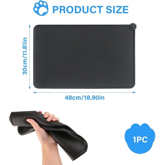 Silicone Feeding Mats for Pets, Cat Place Mats, Bowl Mat, Rubber Mat, Pet Feeding Mat, Non-Slip Mat, Waterproof Cat Bowl Mats, Easy to Clean, 48 x 30 cm, Black Silicone Feeding Mats for Pets, Cat Place Mats, Bowl Mat, Rubber Mat, Pet Feeding Mat, Non-Slip Mat, Waterproof Cat Bowl Mats, Easy to Clean, 48 x 30 cm, Black