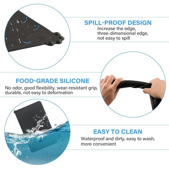 Silicone Feeding Mats for Pets, Cat Place Mats, Bowl Mat, Rubber Mat, Pet Feeding Mat, Non-Slip Mat, Waterproof Cat Bowl Mats, Easy to Clean, 48 x 30 cm, Black Silicone Feeding Mats for Pets, Cat Place Mats, Bowl Mat, Rubber Mat, Pet Feeding Mat, Non-Slip Mat, Waterproof Cat Bowl Mats, Easy to Clean, 48 x 30 cm, Black