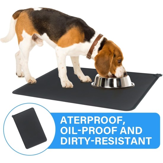 Silicone Feeding Mats for Pets, Cat Place Mats, Bowl Mat, Rubber Mat, Pet Feeding Mat, Non-Slip Mat, Waterproof Cat Bowl Mats, Easy to Clean, 48 x 30 cm, Black Silicone Feeding Mats for Pets, Cat Place Mats, Bowl Mat, Rubber Mat, Pet Feeding Mat, Non-Slip Mat, Waterproof Cat Bowl Mats, Easy to Clean, 48 x 30 cm, Black