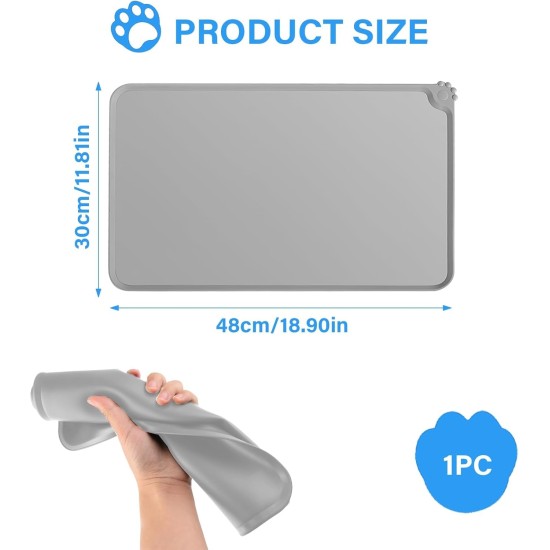 Silicone Feeding Mats for Pets, Cat Place Mats, Bowl Mat, Rubber Mat, Pet Feeding Mat, Non-Slip Mat, Waterproof Cat Bowl Mats, Easy to Clean, 48 x 30 cm, Light Grey Silicone Feeding Mats for Pets, Cat Place Mats, Bowl Mat, Rubber Mat, Pet Feeding Mat, Non-Slip Mat, Waterproof Cat Bowl Mats, Easy to Clean, 48 x 30 cm, Light Grey
