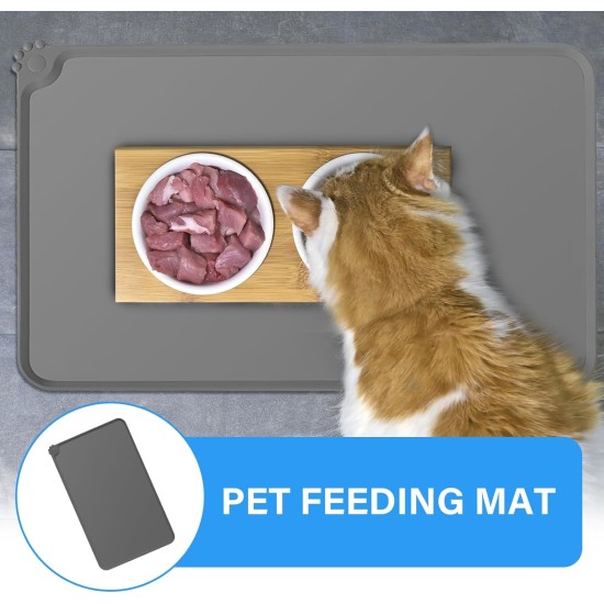 Silicone Feeding Mats for Pets, Cat Place Mats, Bowl Mat, Rubber Mat, Pet Feeding Mat, Non-Slip Mat, Waterproof Cat Bowl Mats, Easy to Clean, 48 x 30 cm, Light Grey Silicone Feeding Mats for Pets, Cat Place Mats, Bowl Mat, Rubber Mat, Pet Feeding Mat, Non-Slip Mat, Waterproof Cat Bowl Mats, Easy to Clean, 48 x 30 cm, Light Grey