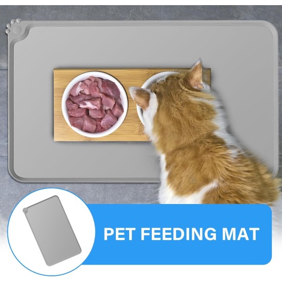 Silicone Feeding Mats for Pets, Cat Place Mats, Bowl Mat, Rubber Mat, Pet Feeding Mat, Non-Slip Mat, Waterproof Cat Bowl Mats, Easy to Clean, 48 x 30 cm, Light Grey Silicone Feeding Mats for Pets, Cat Place Mats, Bowl Mat, Rubber Mat, Pet Feeding Mat, Non-Slip Mat, Waterproof Cat Bowl Mats, Easy to Clean, 48 x 30 cm, Light Grey
