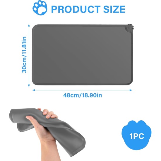Silicone Feeding Mats for Pets, Cat Place Mats, Bowl Mat, Rubber Mat, Pet Feeding Mat, Non-Slip Mat, Waterproof Cat Bowl Mats, Easy to Clean, 48 x 30 cm, Light Grey Silicone Feeding Mats for Pets, Cat Place Mats, Bowl Mat, Rubber Mat, Pet Feeding Mat, Non-Slip Mat, Waterproof Cat Bowl Mats, Easy to Clean, 48 x 30 cm, Light Grey