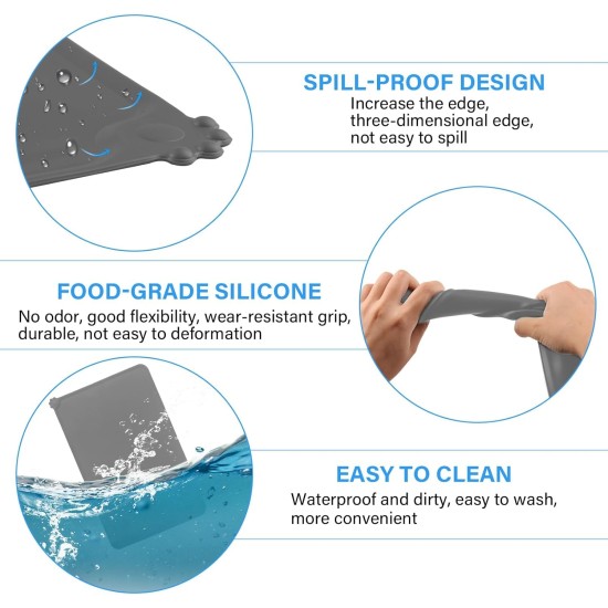 Silicone Feeding Mats for Pets, Cat Place Mats, Bowl Mat, Rubber Mat, Pet Feeding Mat, Non-Slip Mat, Waterproof Cat Bowl Mats, Easy to Clean, 48 x 30 cm, Light Grey Silicone Feeding Mats for Pets, Cat Place Mats, Bowl Mat, Rubber Mat, Pet Feeding Mat, Non-Slip Mat, Waterproof Cat Bowl Mats, Easy to Clean, 48 x 30 cm, Light Grey