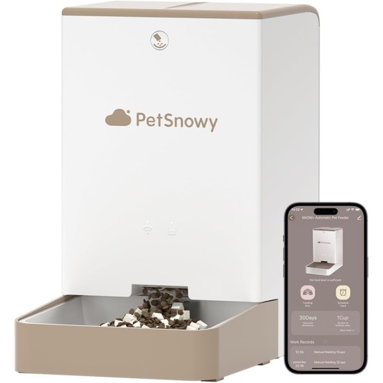 Snow+ Cat Feeder, 4L Automatic Feeder for Cats and Dogs, WiFi Automatic Cat Feeder with App Control, Dual Power Supply, 3 Fresh Locks, 1-10 Meals/Day