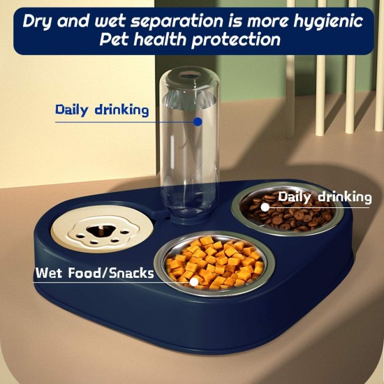 Stainless Steel Double Bowl, 3-in-1 Cat Food Bowls High with Automatic Water Dispenser, Double Feeding Bowl for Small and Medium Cats and Dogs (Blue) Stainless Steel Double Bowl, 3-in-1 Cat Food Bowls High with Automatic Water Dispenser, Double Feeding Bowl for Small and Medium Cats and Dogs (Blue)