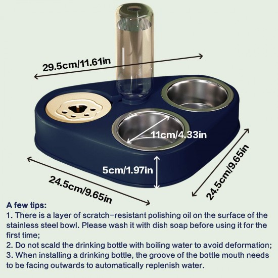 Stainless Steel Double Bowl, 3-in-1 Cat Food Bowls High with Automatic Water Dispenser, Double Feeding Bowl for Small and Medium Cats and Dogs (Blue) Stainless Steel Double Bowl, 3-in-1 Cat Food Bowls High with Automatic Water Dispenser, Double Feeding Bowl for Small and Medium Cats and Dogs (Blue)