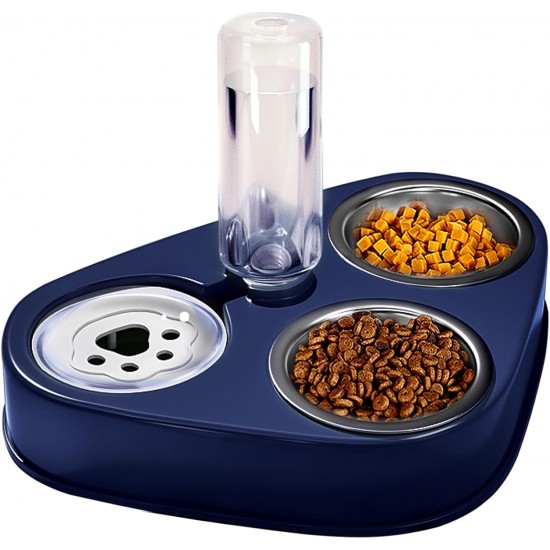 Stainless Steel Double Bowl, 3-in-1 Cat Food Bowls High with Automatic Water Dispenser, Double Feeding Bowl for Small and Medium Cats and Dogs (Blue) Stainless Steel Double Bowl, 3-in-1 Cat Food Bowls High with Automatic Water Dispenser, Double Feeding Bowl for Small and Medium Cats and Dogs (Blue)