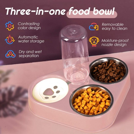 Stainless Steel Double Bowl, 3-in-1 Cat Food Bowls High with Automatic Water Dispenser, Double Feeding Bowl for Small and Medium Cats and Dogs (Blue) Stainless Steel Double Bowl, 3-in-1 Cat Food Bowls High with Automatic Water Dispenser, Double Feeding Bowl for Small and Medium Cats and Dogs (Blue)