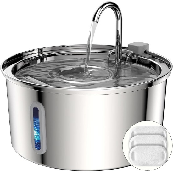 TOMXCUTE Cat Fountain Stainless Steel with Viewing Window, 3.2 L Tap Drinking Fountain for Cats Terriers, Cat Drinking Fountain Dishwasher Safe, Quiet Pump, Double Filter, Hygienic TOMXCUTE Cat Fountain Stainless Steel with Viewing Window, 3.2 L Tap Drinking Fountain for Cats Terriers, Cat Drinking Fountain Dishwasher Safe, Quiet Pump, Double Filter, Hygienic
