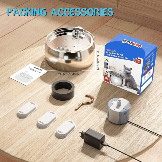 TOMXCUTE Drinking Fountain for Cats 3.2 L Stainless Steel Cat Fountain Waterfall for Cats Small Dogs Tap Design Dishwasher Safe with 1 Sponge and 3 Carbon Filters TOMXCUTE Drinking Fountain for Cats 3.2 L Stainless Steel Cat Fountain Waterfall for Cats Small Dogs Tap Design Dishwasher Safe with 1 Sponge and 3 Carbon Filters