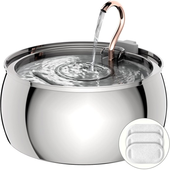 TOMXCUTE Drinking Fountain for Cats 3.2 L Stainless Steel Cat Fountain Waterfall for Cats Small Dogs Tap Design Dishwasher Safe with 1 Sponge and 3 Carbon Filters TOMXCUTE Drinking Fountain for Cats 3.2 L Stainless Steel Cat Fountain Waterfall for Cats Small Dogs Tap Design Dishwasher Safe with 1 Sponge and 3 Carbon Filters