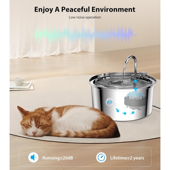 TOMXCUTE Drinking Fountain for Cats 3.2 L Stainless Steel Cat Fountain Waterfall for Cats Small Dogs Tap Design Dishwasher Safe with 1 Sponge and 3 Carbon Filters TOMXCUTE Drinking Fountain for Cats 3.2 L Stainless Steel Cat Fountain Waterfall for Cats Small Dogs Tap Design Dishwasher Safe with 1 Sponge and 3 Carbon Filters