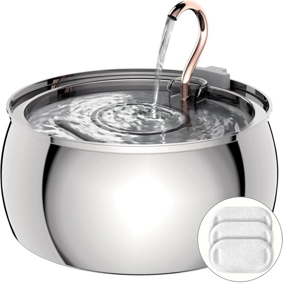 TOMXCUTE Drinking Fountain for Cats 3.2 L Stainless Steel Cat Fountain Waterfall for Cats Small Dogs Tap Design Dishwasher Safe with 1 Sponge and 3 Carbon Filters TOMXCUTE Drinking Fountain for Cats 3.2 L Stainless Steel Cat Fountain Waterfall for Cats Small Dogs Tap Design Dishwasher Safe with 1 Sponge and 3 Carbon Filters
