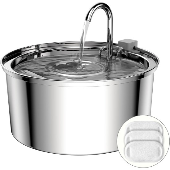 TOMXCUTE Drinking Fountain for Cats 3.2 L Stainless Steel Cat Fountain Waterfall for Cats Small Dogs Tap Design Dishwasher Safe with 1 Sponge and 3 Carbon Filters TOMXCUTE Drinking Fountain for Cats 3.2 L Stainless Steel Cat Fountain Waterfall for Cats Small Dogs Tap Design Dishwasher Safe with 1 Sponge and 3 Carbon Filters