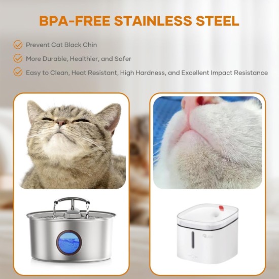 TOMXCUTE Stainless Steel Cat Fountain: Drinking Fountain for Cats - 3.2 L Cat Fountain for Cats - Ultra-Quiet Cat Drinking Fountain - Cat Drinking Fountain - Water Fountain for Cats - for Multiple TOMXCUTE Stainless Steel Cat Fountain: Drinking Fountain for Cats - 3.2 L Cat Fountain for Cats - Ultra-Quiet Cat Drinking Fountain - Cat Drinking Fountain - Water Fountain for Cats - for Multiple