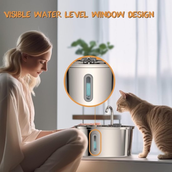 Tomxcute Stainless Steel Drinking Fountain for Cats 3.2 L, Cat Drinking Fountain for Dogs with Water Level Window - with a Set of Filters for Multi-Cat Household and Dogs Tomxcute Stainless Steel Drinking Fountain for Cats 3.2 L, Cat Drinking Fountain for Dogs with Water Level Window - with a Set of Filters for Multi-Cat Household and Dogs