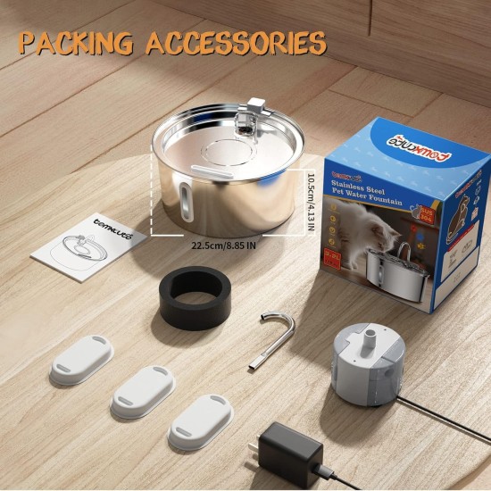 Tomxcute Stainless Steel Drinking Fountain for Cats 3.2 L, Cat Drinking Fountain for Dogs with Water Level Window - with a Set of Filters for Multi-Cat Household and Dogs Tomxcute Stainless Steel Drinking Fountain for Cats 3.2 L, Cat Drinking Fountain for Dogs with Water Level Window - with a Set of Filters for Multi-Cat Household and Dogs
