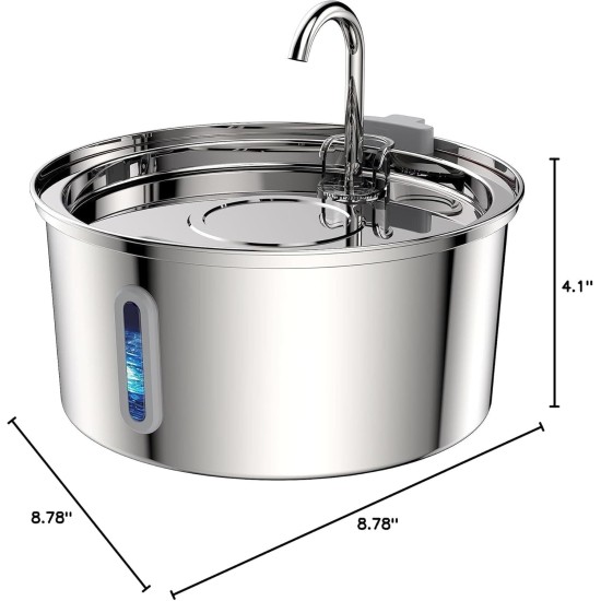 Tomxcute Stainless Steel Drinking Fountain for Cats 3.2 L, Cat Drinking Fountain for Dogs with Water Level Window - with a Set of Filters for Multi-Cat Household and Dogs Tomxcute Stainless Steel Drinking Fountain for Cats 3.2 L, Cat Drinking Fountain for Dogs with Water Level Window - with a Set of Filters for Multi-Cat Household and Dogs
