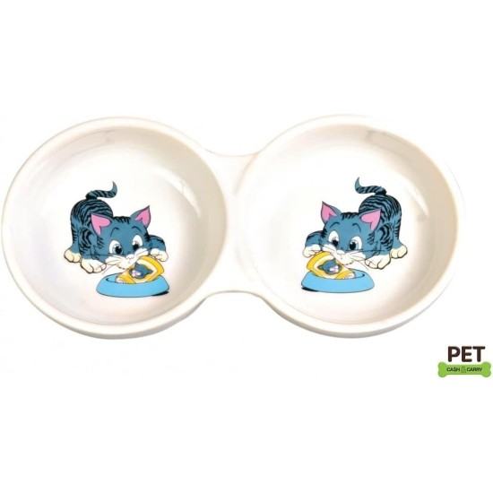 Trixie Double Diner Ceramic Cat Bowl With Print Trixie Double Diner Ceramic Cat Bowl With Print