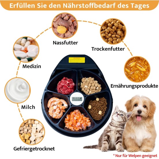 UBPET Automatic Cat Feeder Wet Food with Cooling, Semiconductor Cold Technology, Timing Function, Automatic Feeder Cat, 5 Food Compartments for 330 g Pet Food, Premium Plates, Washable, for Cats + UBPET Automatic Cat Feeder Wet Food with Cooling, Semiconductor Cold Technology, Timing Function, Automatic Feeder Cat, 5 Food Compartments for 330 g Pet Food, Premium Plates, Washable, for Cats +