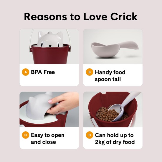 United Pets Crick Cat Food Container, Made in Italy, Bordeaux/Grey, Includes Food Scoop, Designer Stefano Giovannoni Cat Food Container - One Size United Pets Crick Cat Food Container, Made in Italy, Bordeaux/Grey, Includes Food Scoop, Designer Stefano Giovannoni Cat Food Container - One Size